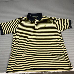 Masters Collection Polo Shirt Mens Large Yellow Navy Stripe Pima Cotton Golf